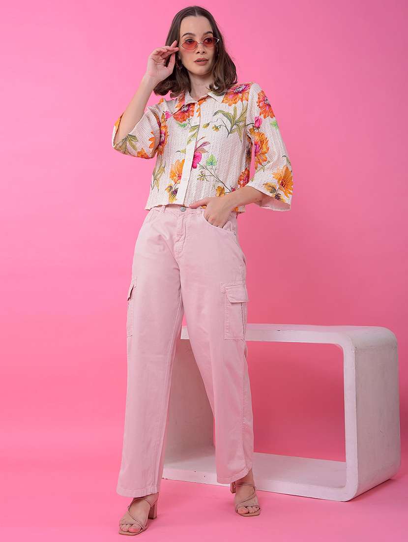 women solid high rise relaxed fit cargo - 21986053 -  Standard Image - 4