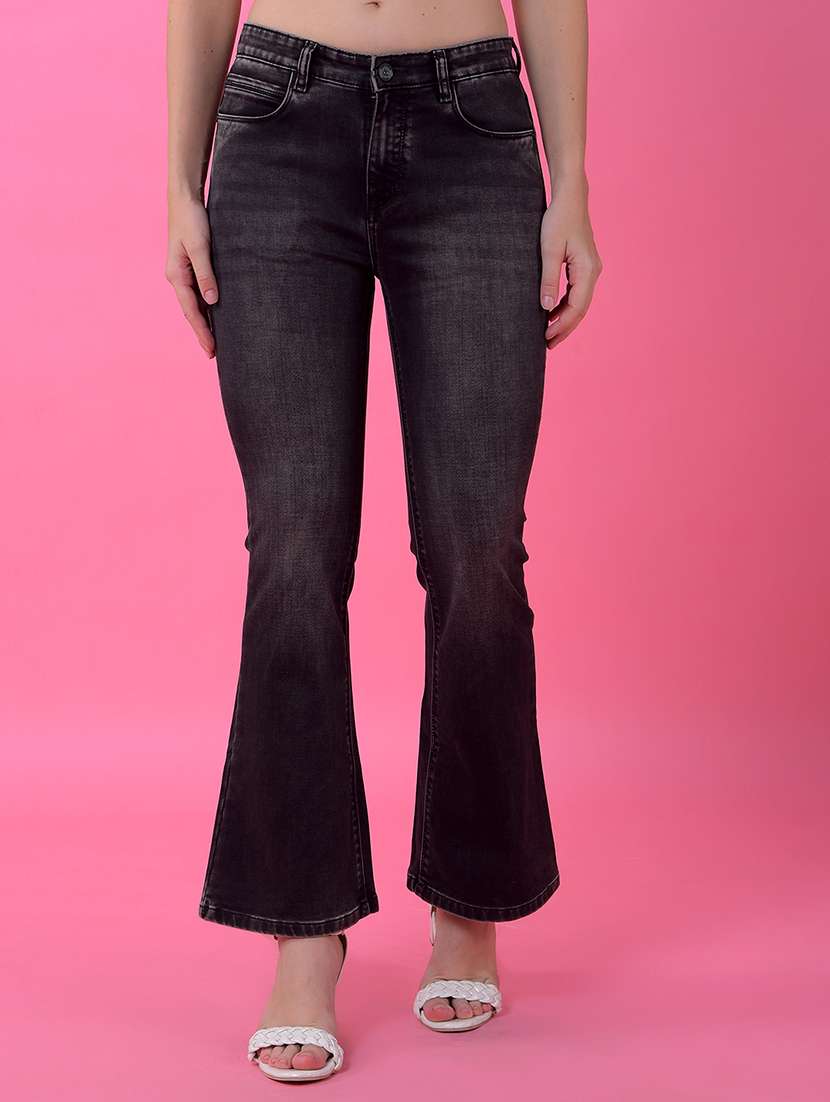 women solid mid rise bootcut jean