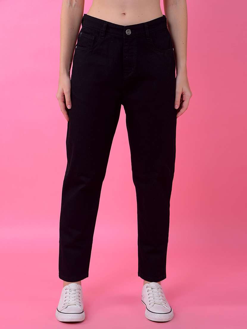 women solid mid rise mom fit jean