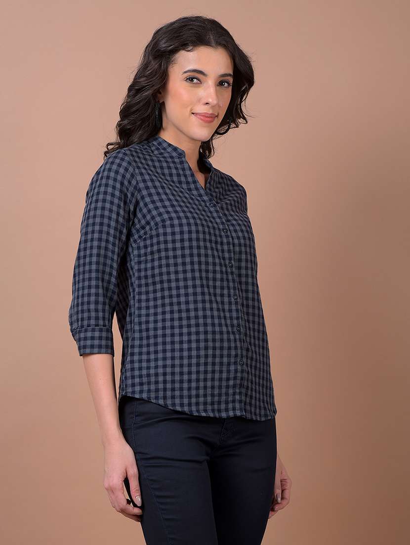 women checkered mandarin collar shirt - 21986067 -  Standard Image - 1