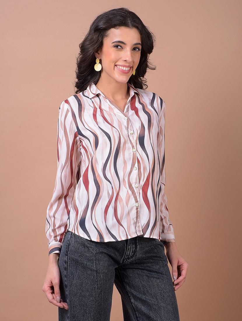 women printed long sleeve collared shirt - 21986070 - Standard Image - 1