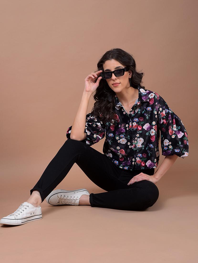 women floral print collared crop shirt - 21986071 - Standard Image - 4