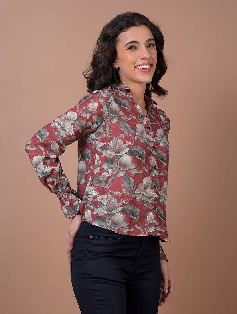 women printed long sleeve collared shirt - 21986073 -  Standard Image - 1
