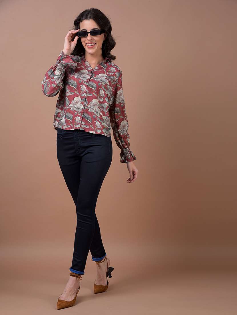 women printed long sleeve collared shirt - 21986073 -  Standard Image - 4