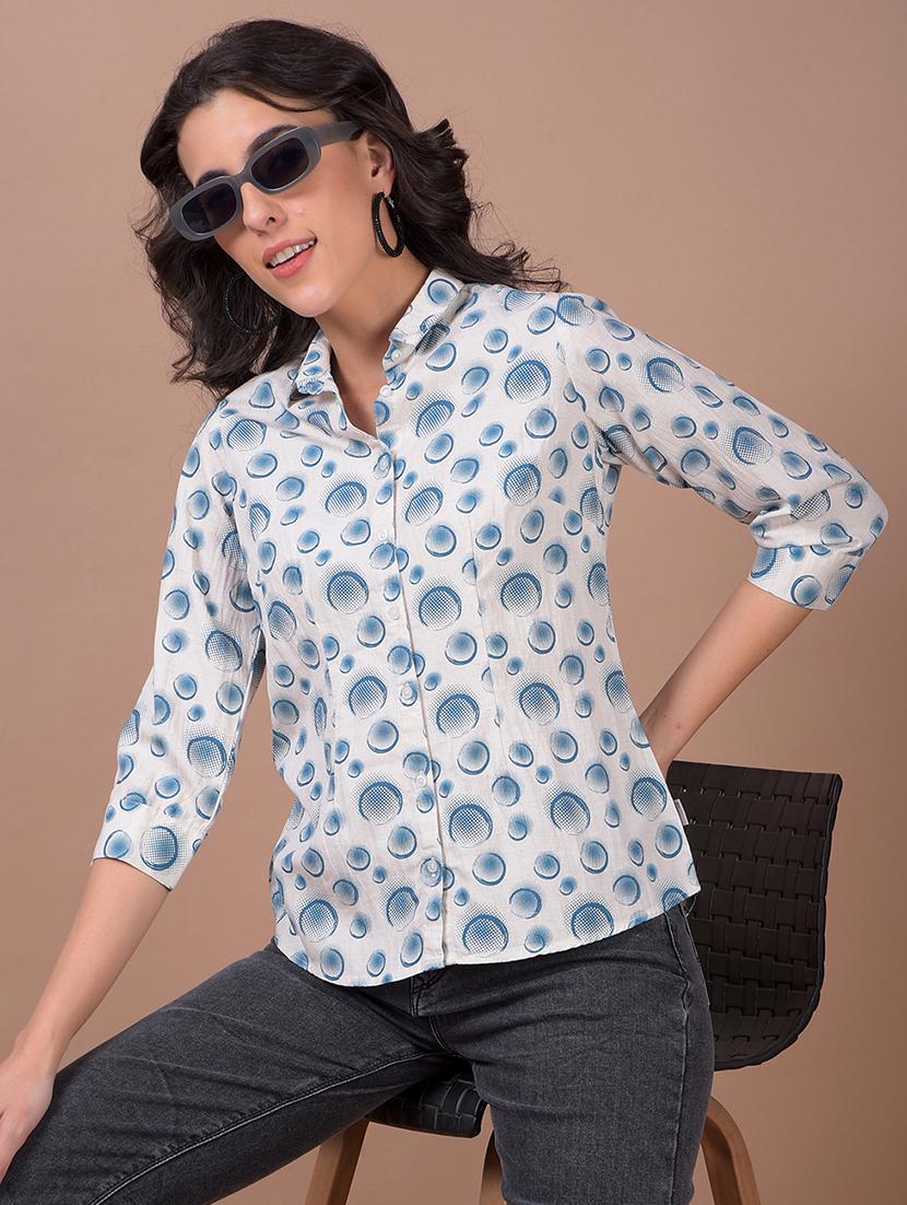 women printed three quarter sleeve collared shirt - 21986074 - Zoom Image - 0