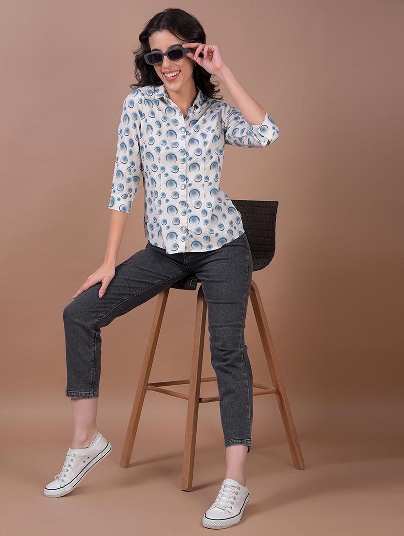 women printed three quarter sleeve collared shirt - 21986074 - Standard Image - 4