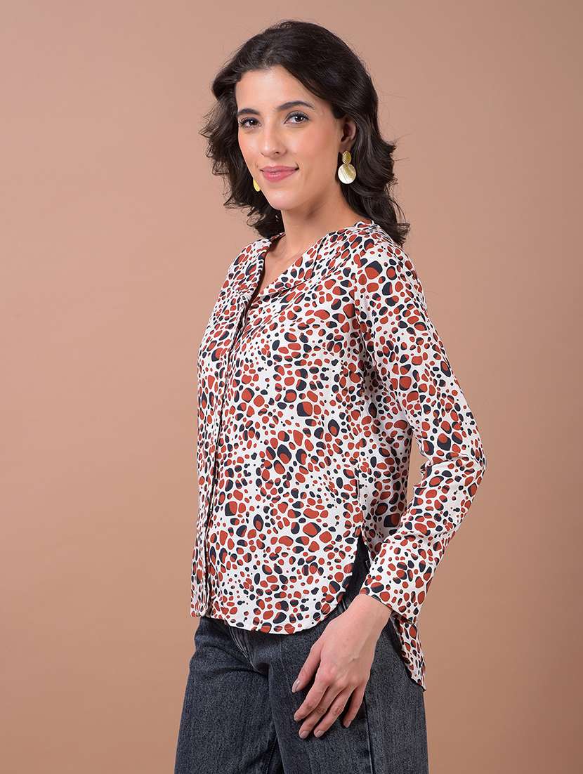 women printed long sleeve lapel collared shirt - 21986076 -  Standard Image - 1