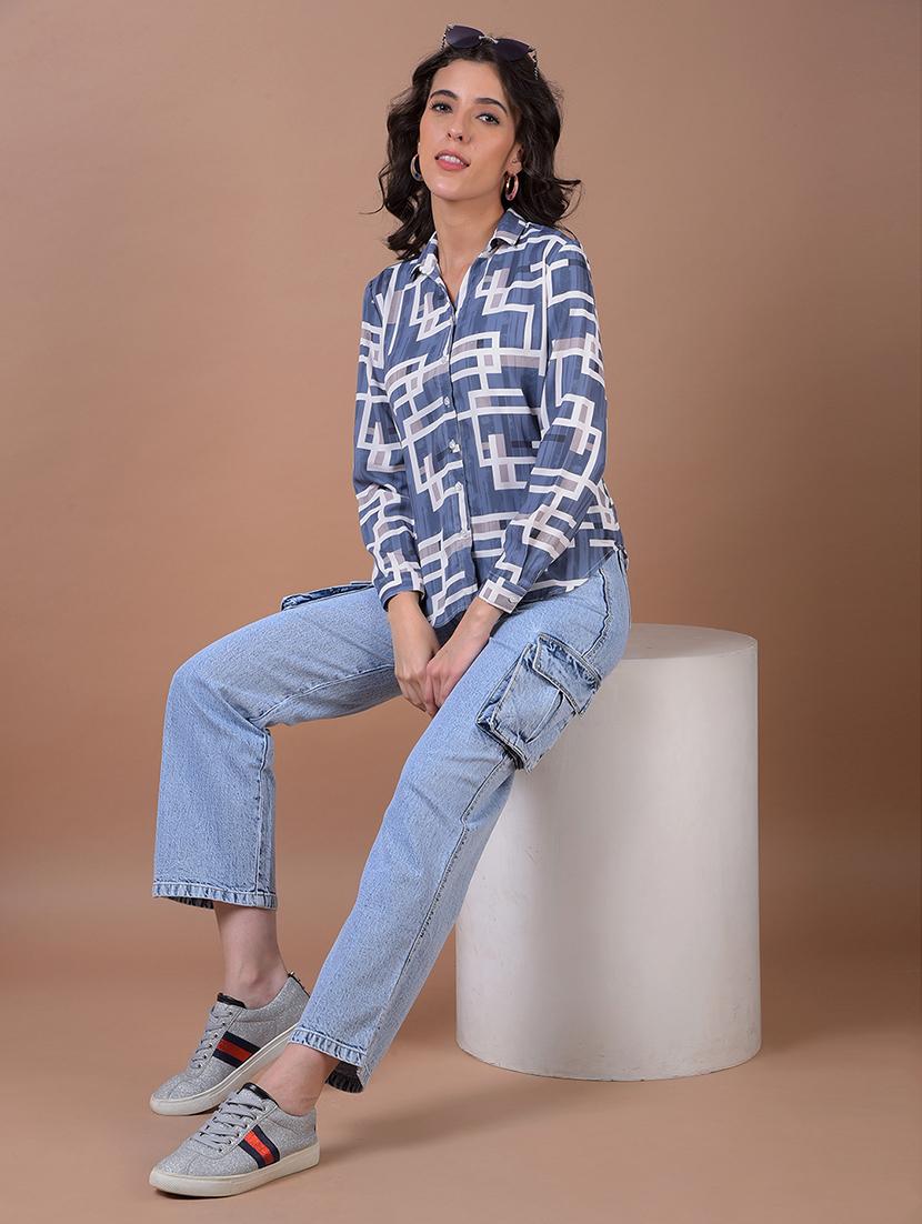 women printed long sleeve high low shirt - 21986079 - Standard Image - 4