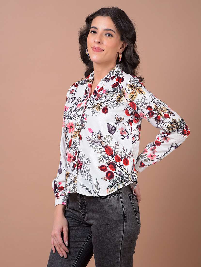 women printed long sleeve collared shirt - 21986081 -  Standard Image - 1
