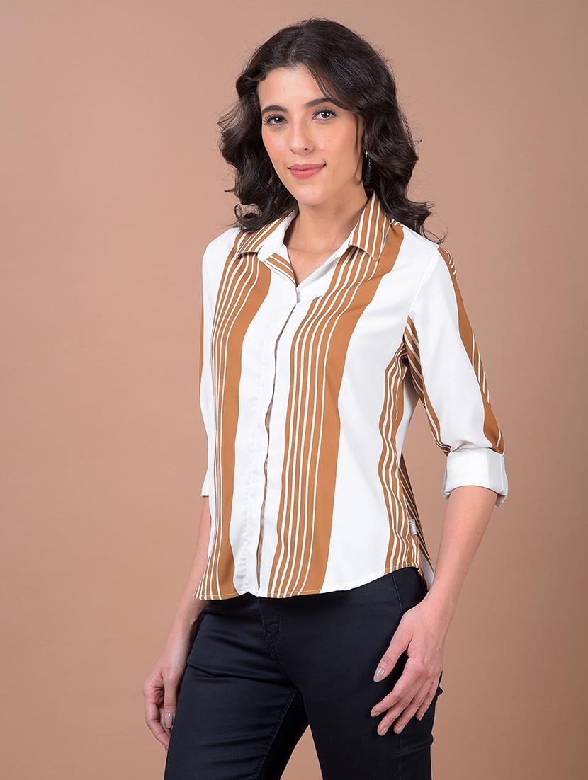 women striped collared long sleeve shirt - 21986083 - Standard Image - 1