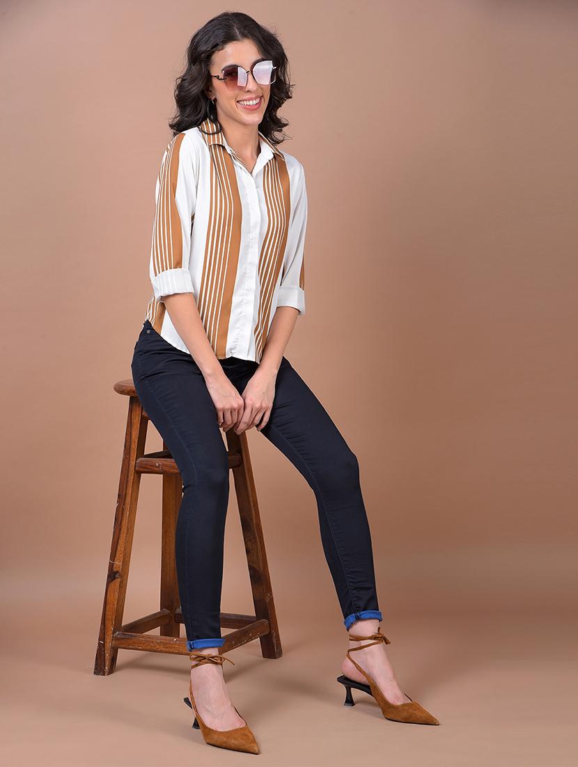 women striped collared long sleeve shirt - 21986083 - Standard Image - 4