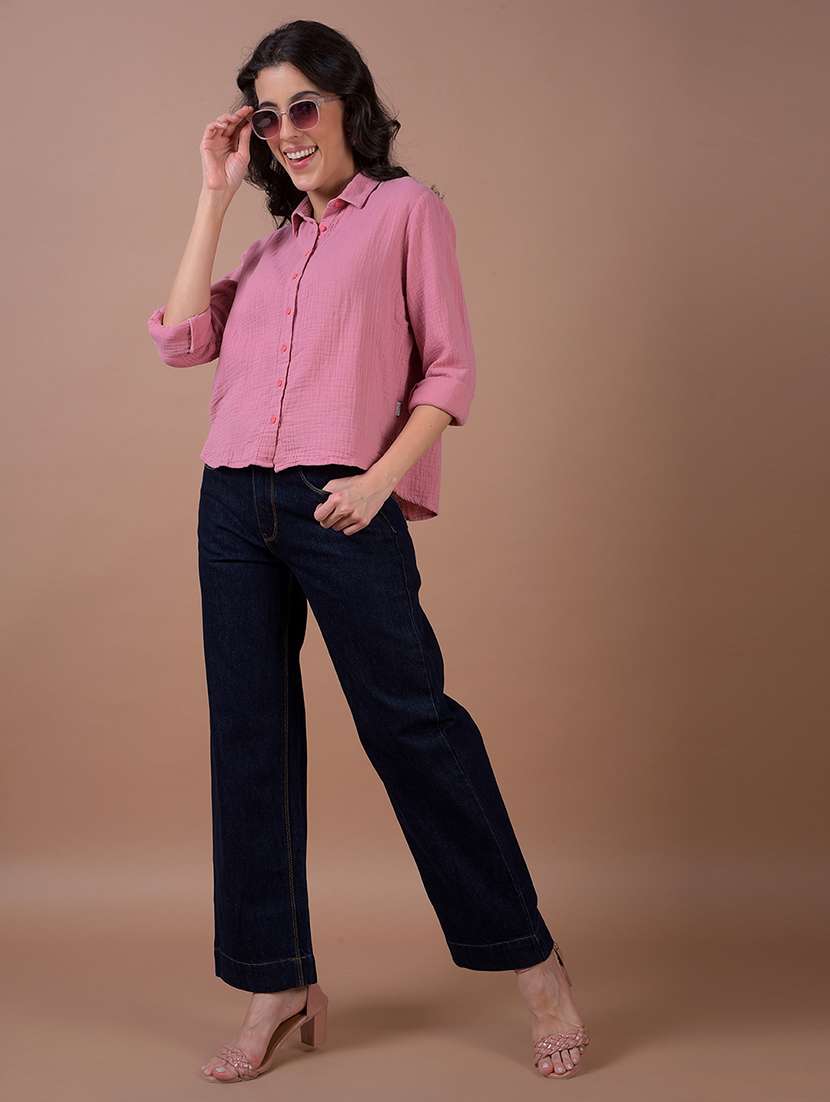 women solid long sleeve high low shirt - 21986084 -  Standard Image - 4