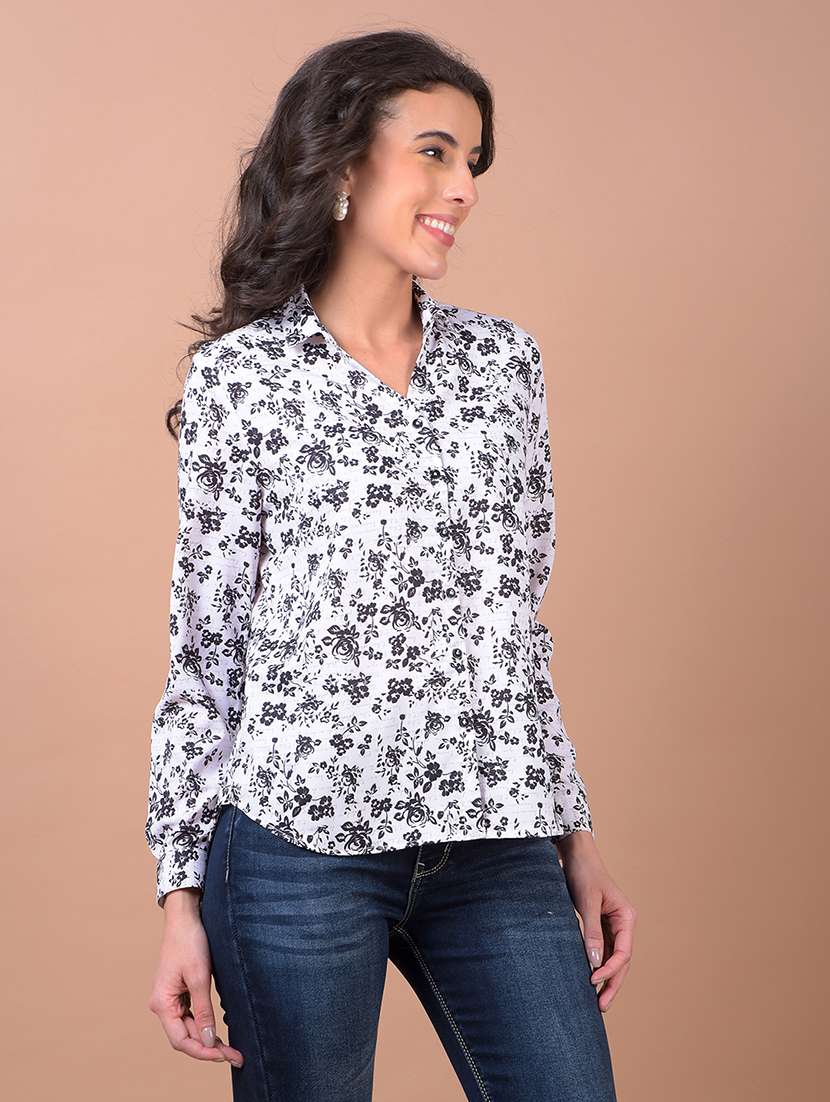 women printed long sleeve collared shirt - 21986086 -  Standard Image - 1