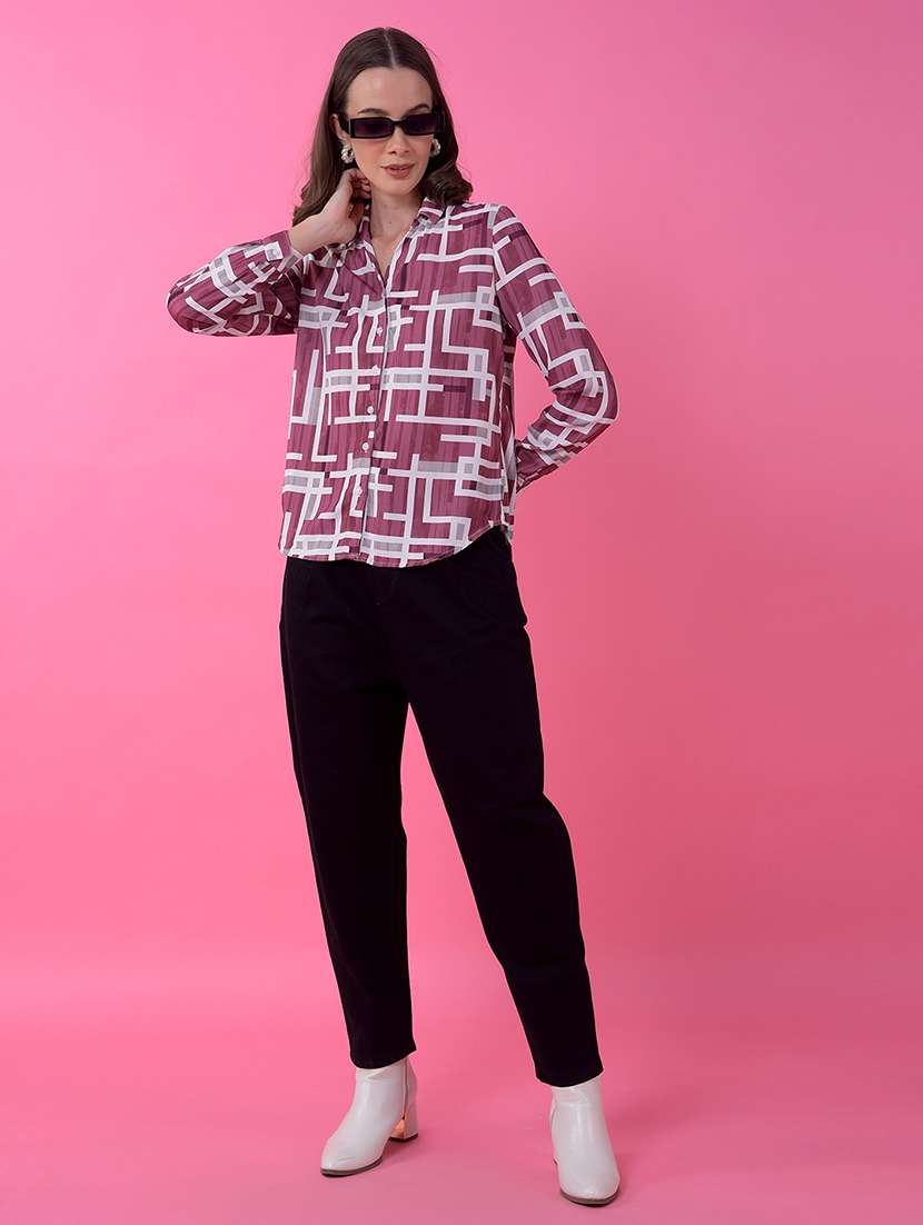 women printed long sleeve collared shirt - 21986089 -  Standard Image - 4