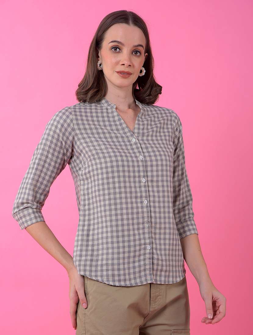 women checkered three quarter sleeve shirt - 21986092 -  Standard Image - 1