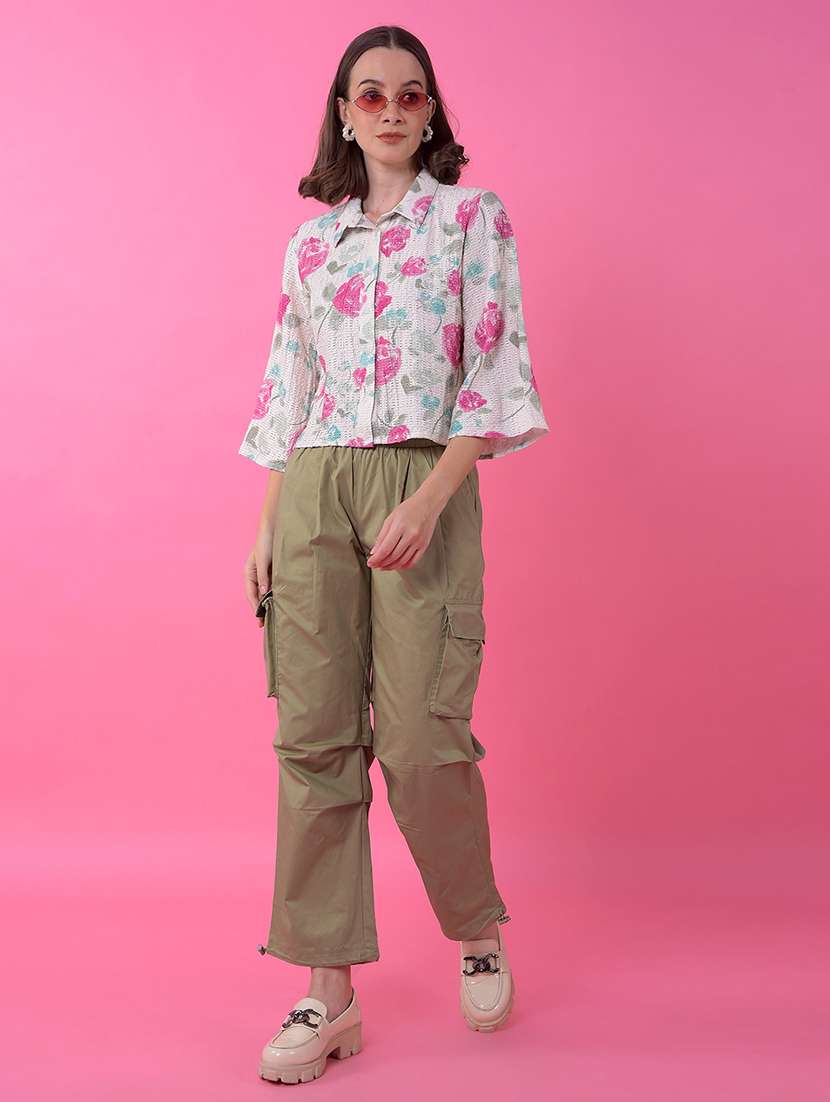 women floral print bell sleeve crop shirt - 21986095 -  Standard Image - 4