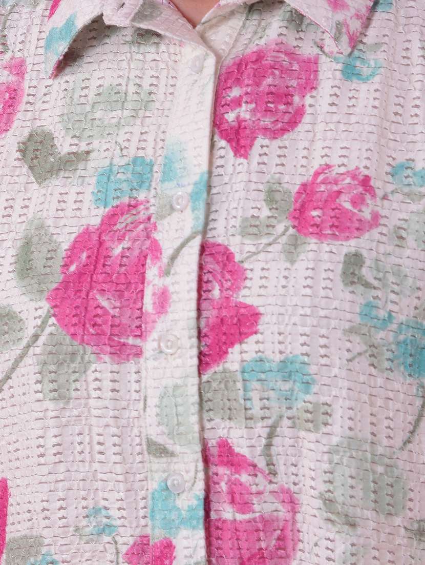 women floral print bell sleeve crop shirt - 21986095 -  Standard Image - 6
