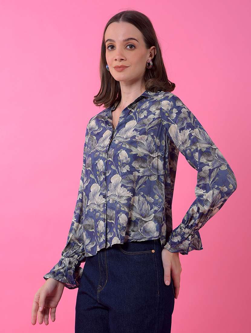 women printed long sleeve collared shirt - 21986099 - Standard Image - 1