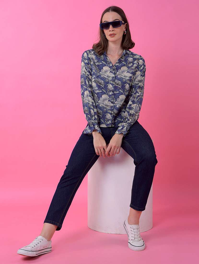 women printed long sleeve collared shirt - 21986099 - Standard Image - 4