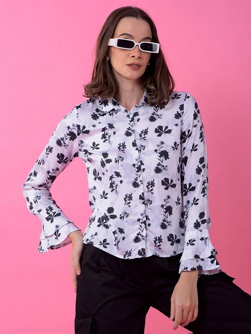 women printed long sleeve collared shirt - 21986101 -  Standard Image - 0