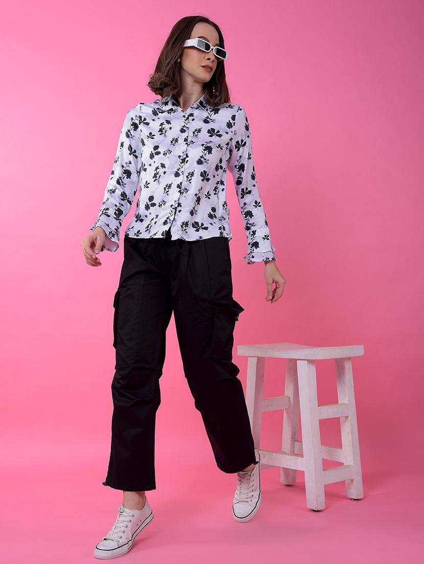 women printed long sleeve collared shirt - 21986101 - Standard Image - 4