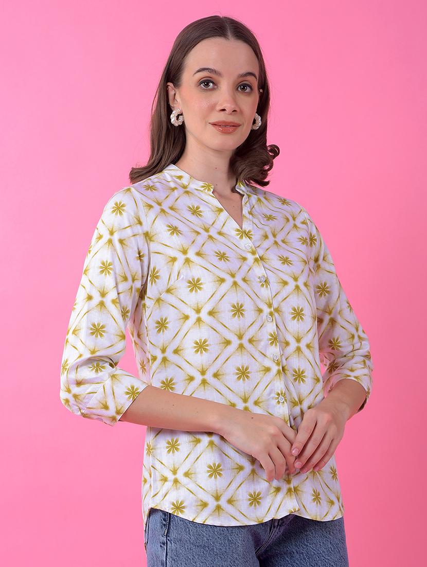 women printed three quarter sleeve shirt - 21986106 -  Standard Image - 1