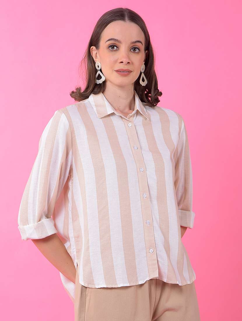 women striped collared long sleeve shirt  - 21986117 -  Standard Image - 1