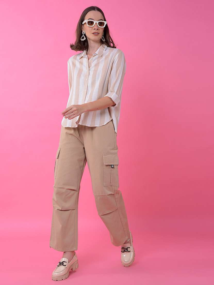 women striped collared long sleeve shirt  - 21986117 -  Standard Image - 4