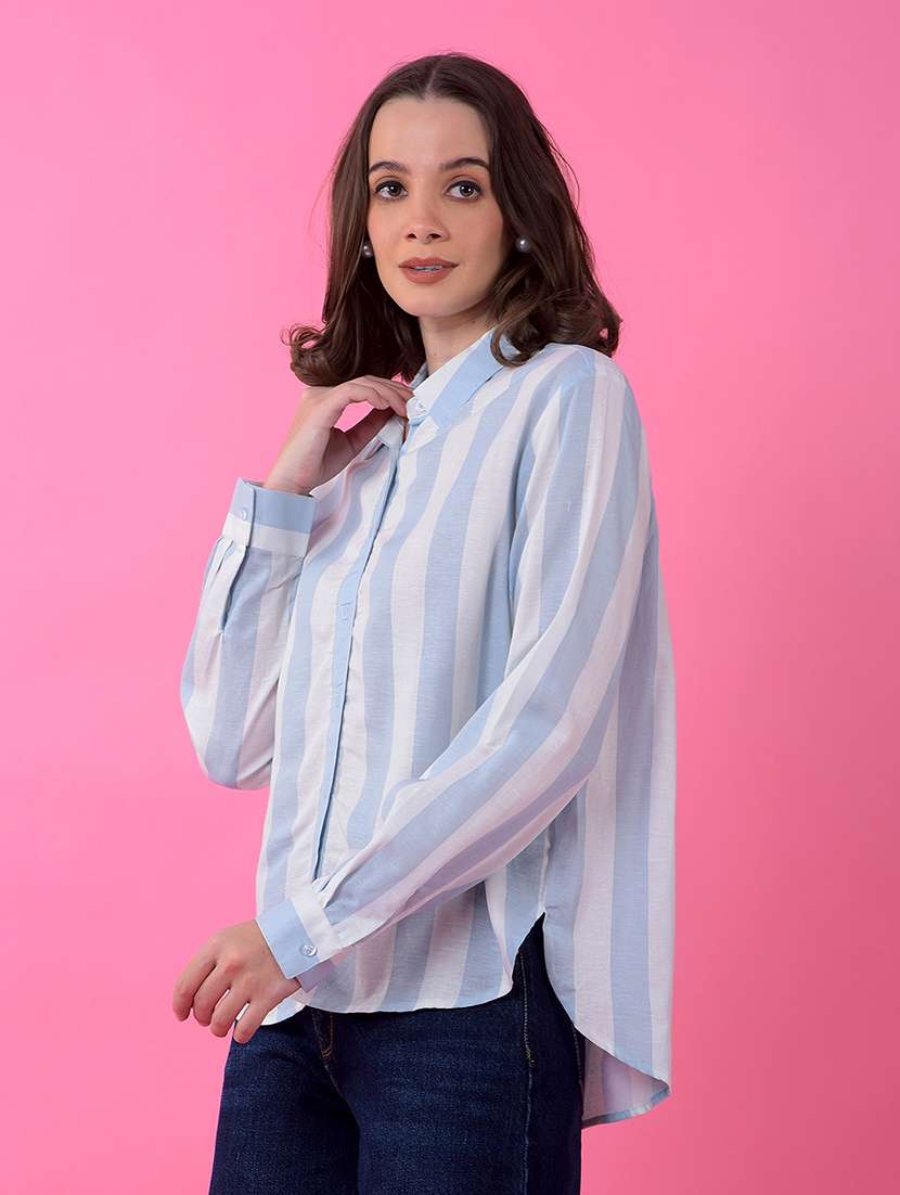 women striped collared long sleeve shirt  - 21986118 -  Standard Image - 1