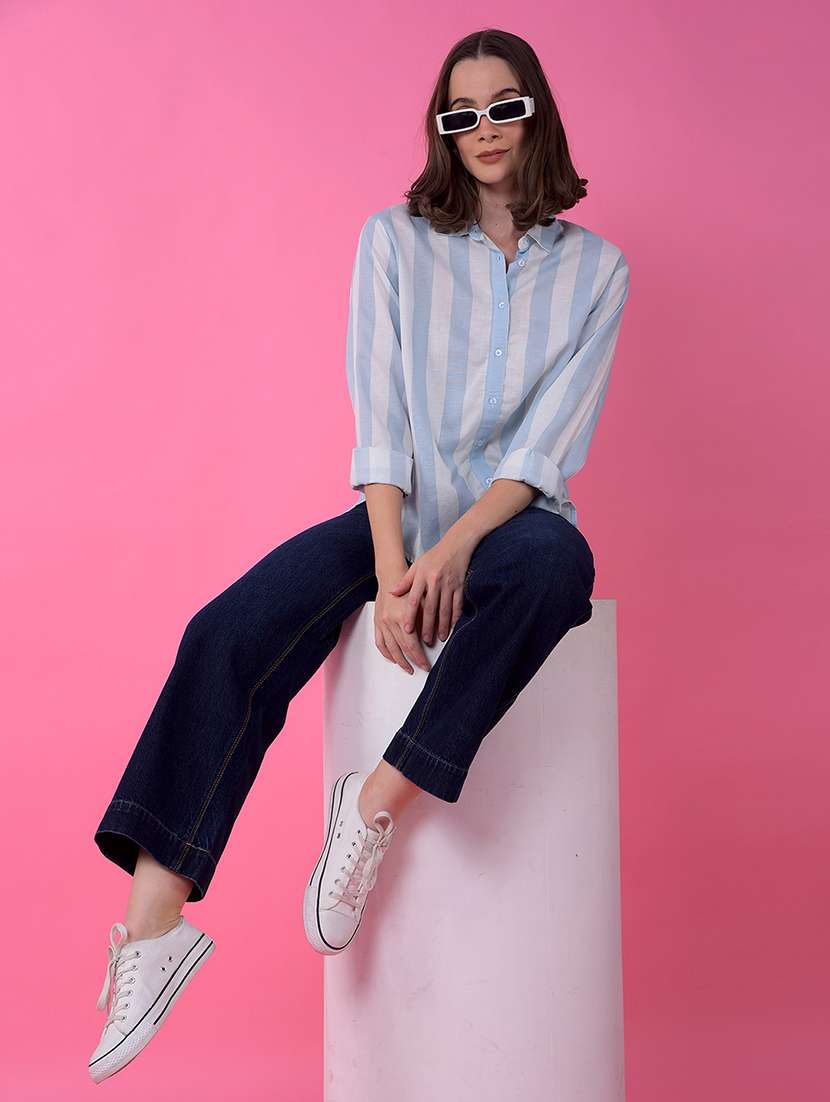 women striped collared long sleeve shirt  - 21986118 -  Standard Image - 4