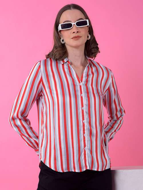 women striped collared long sleeve shirt - 21986121 - Standard Image - 0