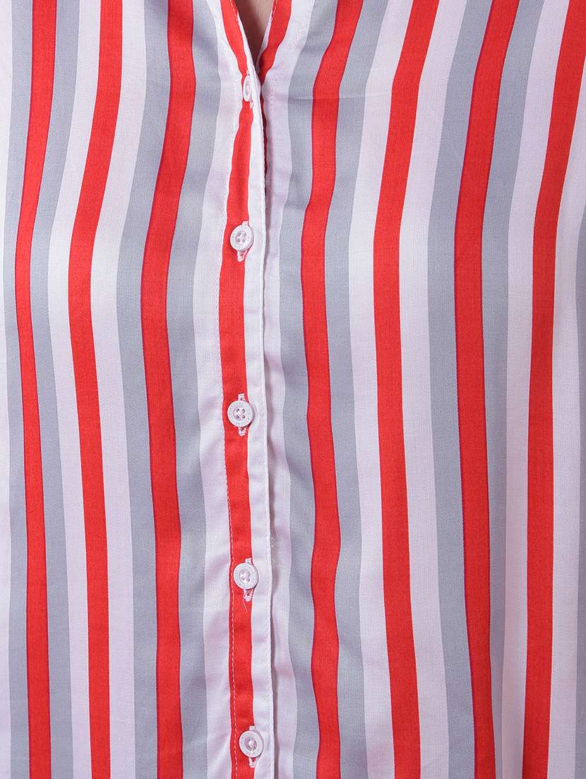 women striped collared long sleeve shirt - 21986121 - Standard Image - 6