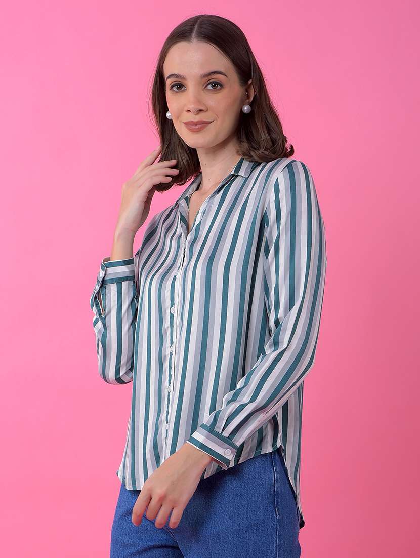 women striped collared long sleeve shirt  - 21986122 -  Standard Image - 1