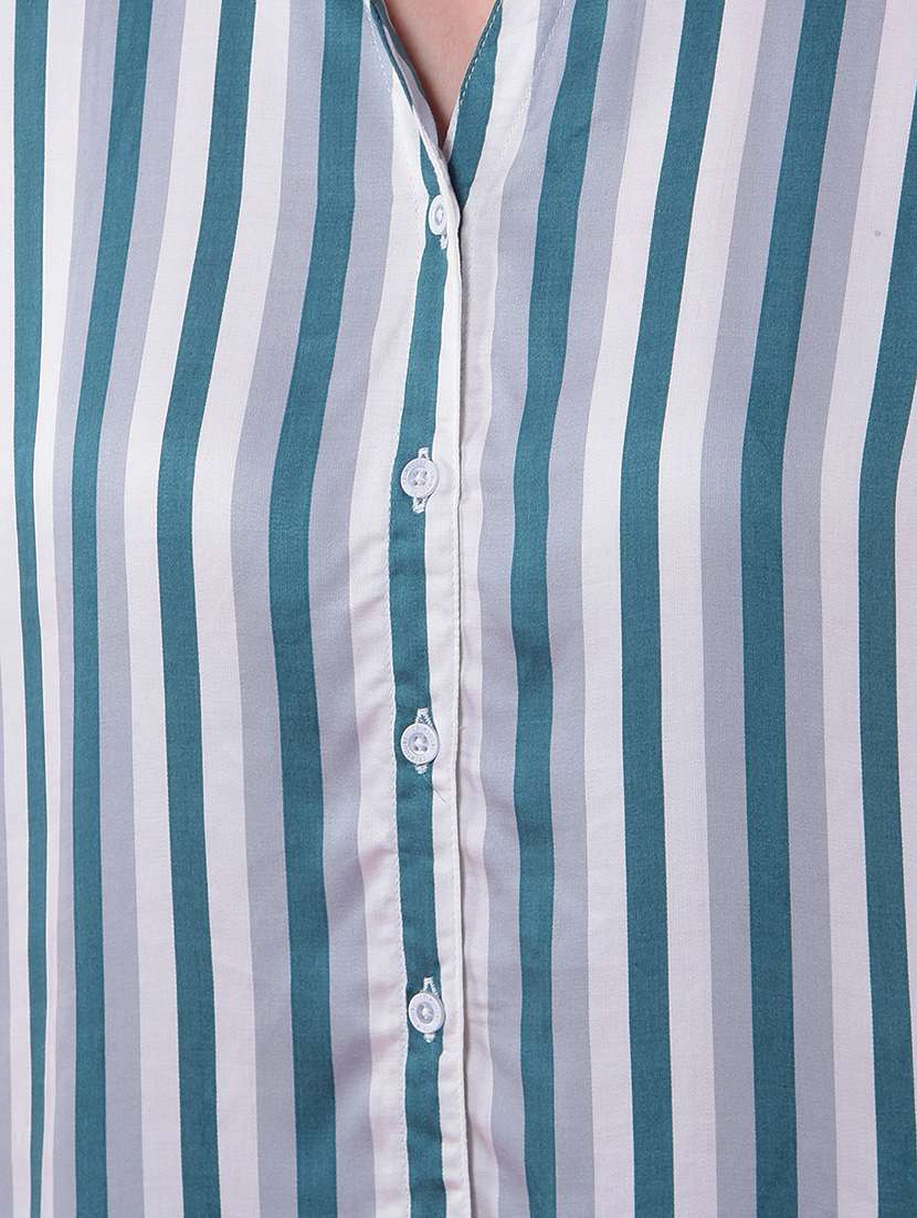 women striped collared long sleeve shirt - 21986122 - Standard Image - 6