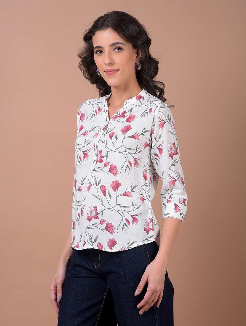 women floral print three quarter sleeve regular top - 21986131 - Standard Image - 1