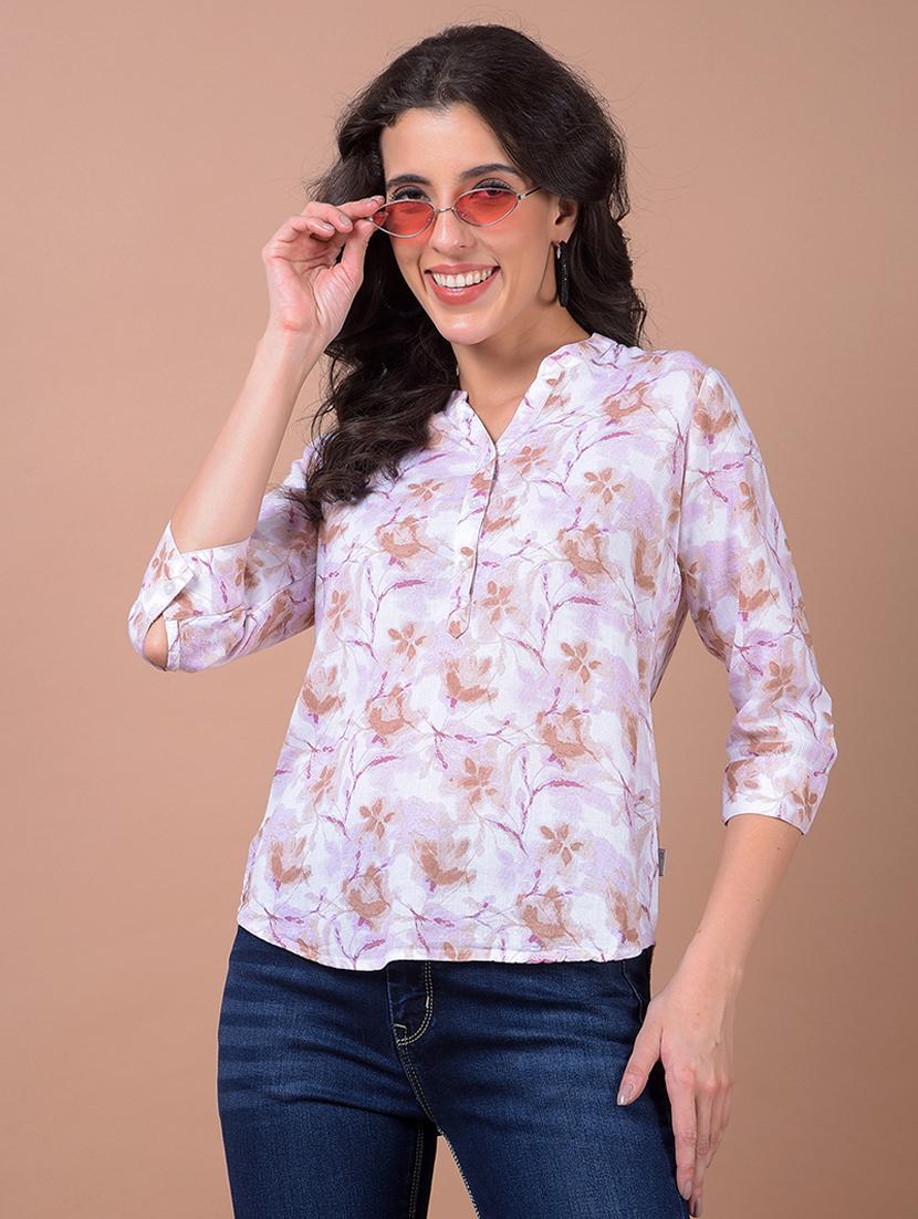 women floral print three quarter sleeve regular top