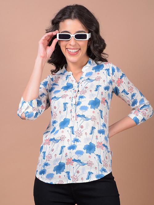 women floral print three quarter sleeve regular top - 21986135 - Standard Image - 0