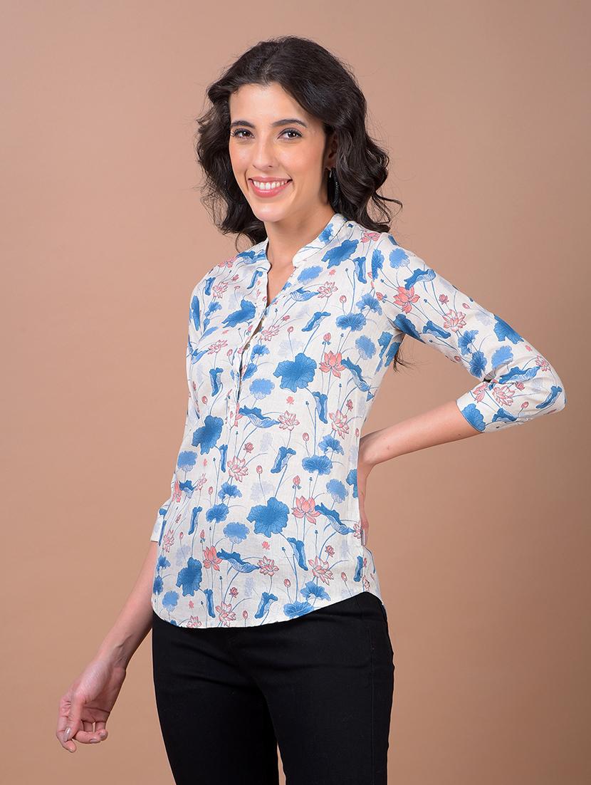 women floral print three quarter sleeve regular top - 21986135 - Standard Image - 1