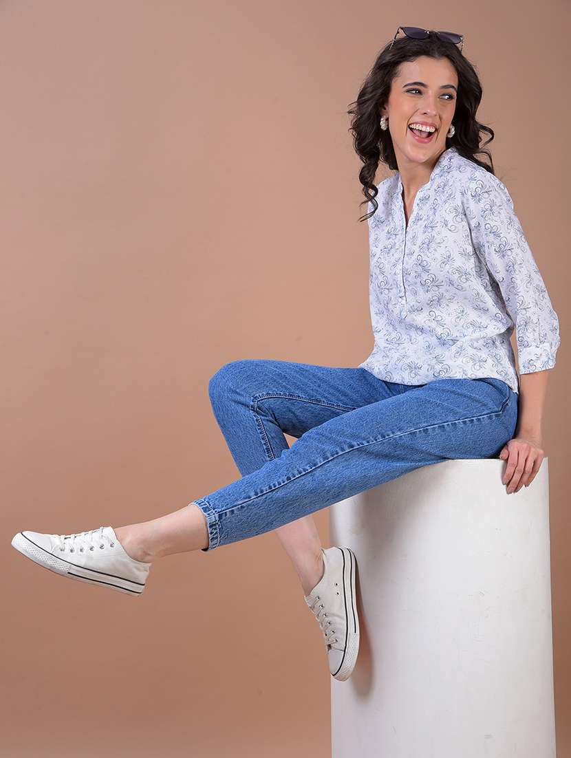 women printed three quarter sleeve high low top - 21986141 -  Standard Image - 4