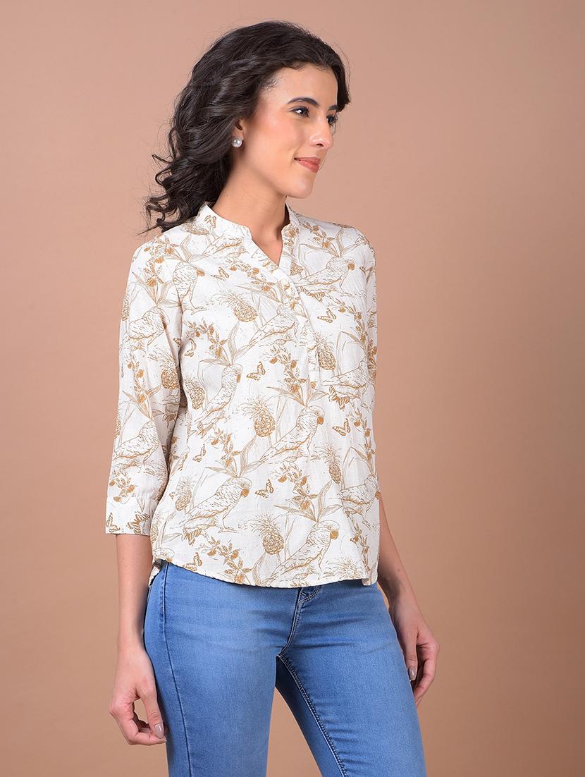 women printed three quarter sleeve regular top - 21986143 - Standard Image - 1