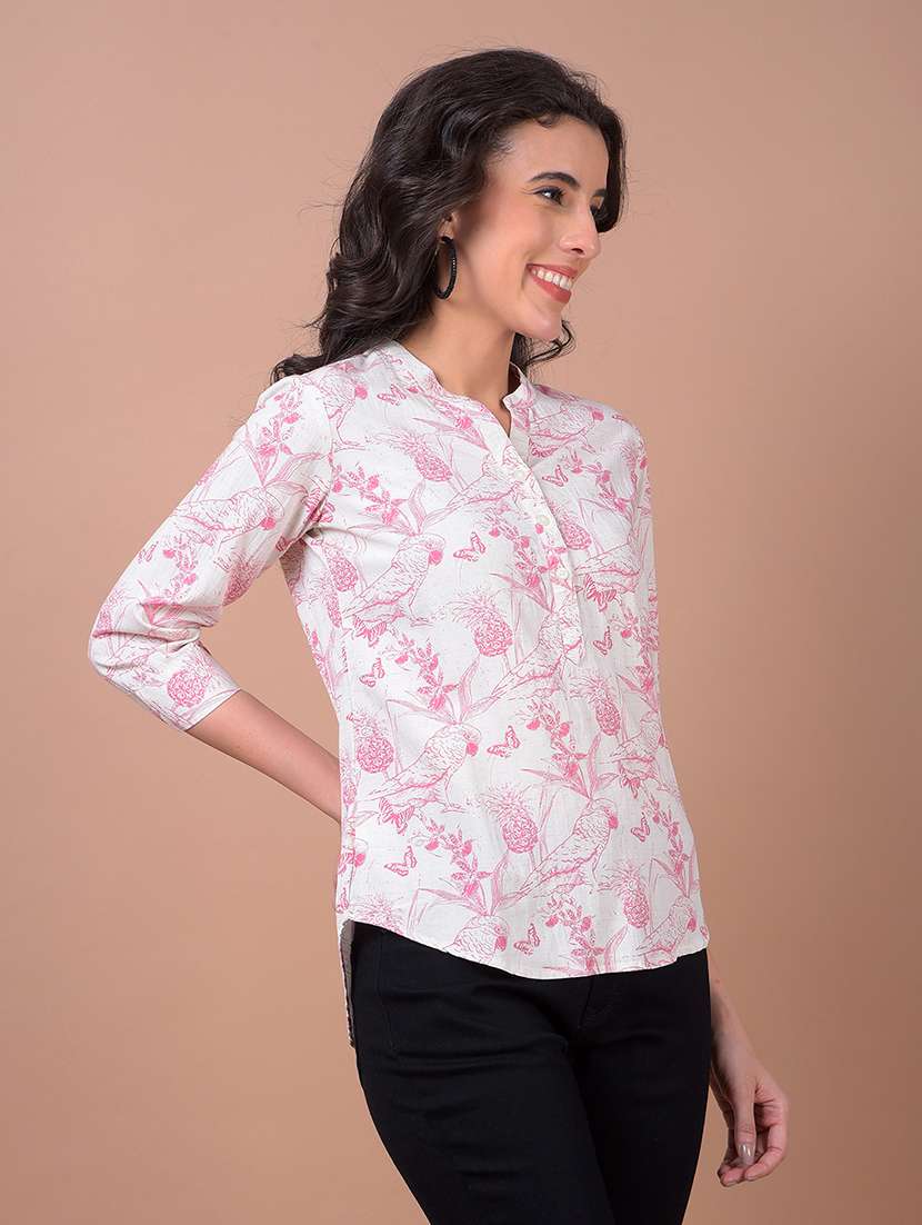 women printed three quarter sleeve high low top - 21986144 - Standard Image - 1