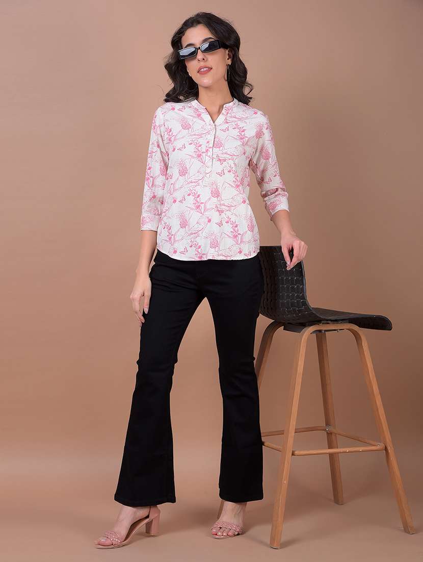 women printed three quarter sleeve high low top - 21986144 - Standard Image - 4