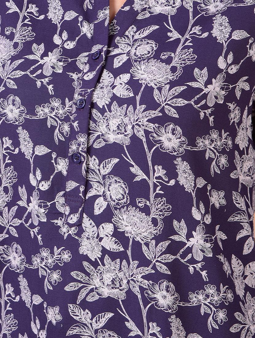 women printed mandarin neck high low kurti - 21986145 - Standard Image - 6