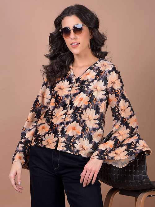 women floral print bell sleeve regular top - 21986146 -  Standard Image - 0