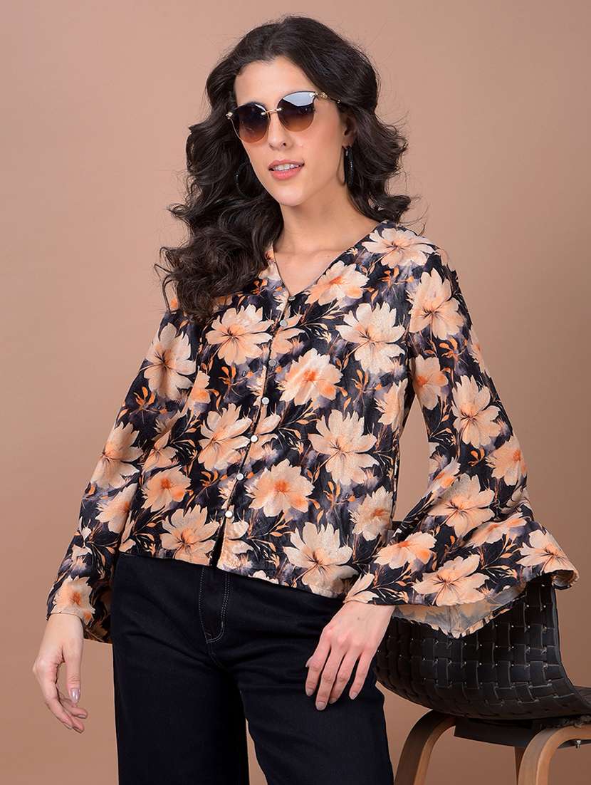 women floral print bell sleeve regular top - 21986146 -  Zoom Image - 0