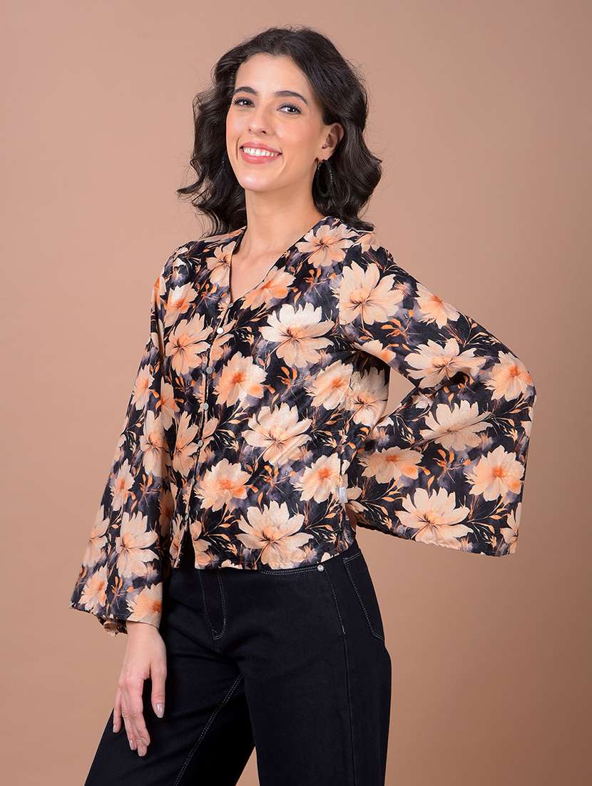 women floral print bell sleeve regular top - 21986146 -  Standard Image - 1