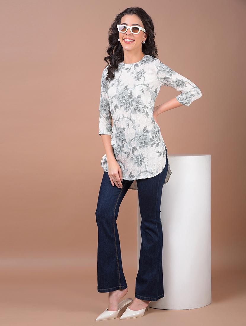 women floral print mandarin neck high low kurti - 21986147 - Standard Image - 4