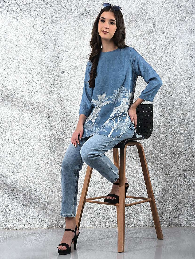 women printed mandarin neck high low kurti - 21986152 -  Standard Image - 4