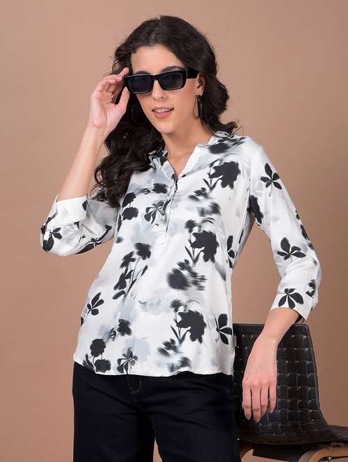 women floral print three quarter sleeve high low top - 21986155 - Standard Image - 0