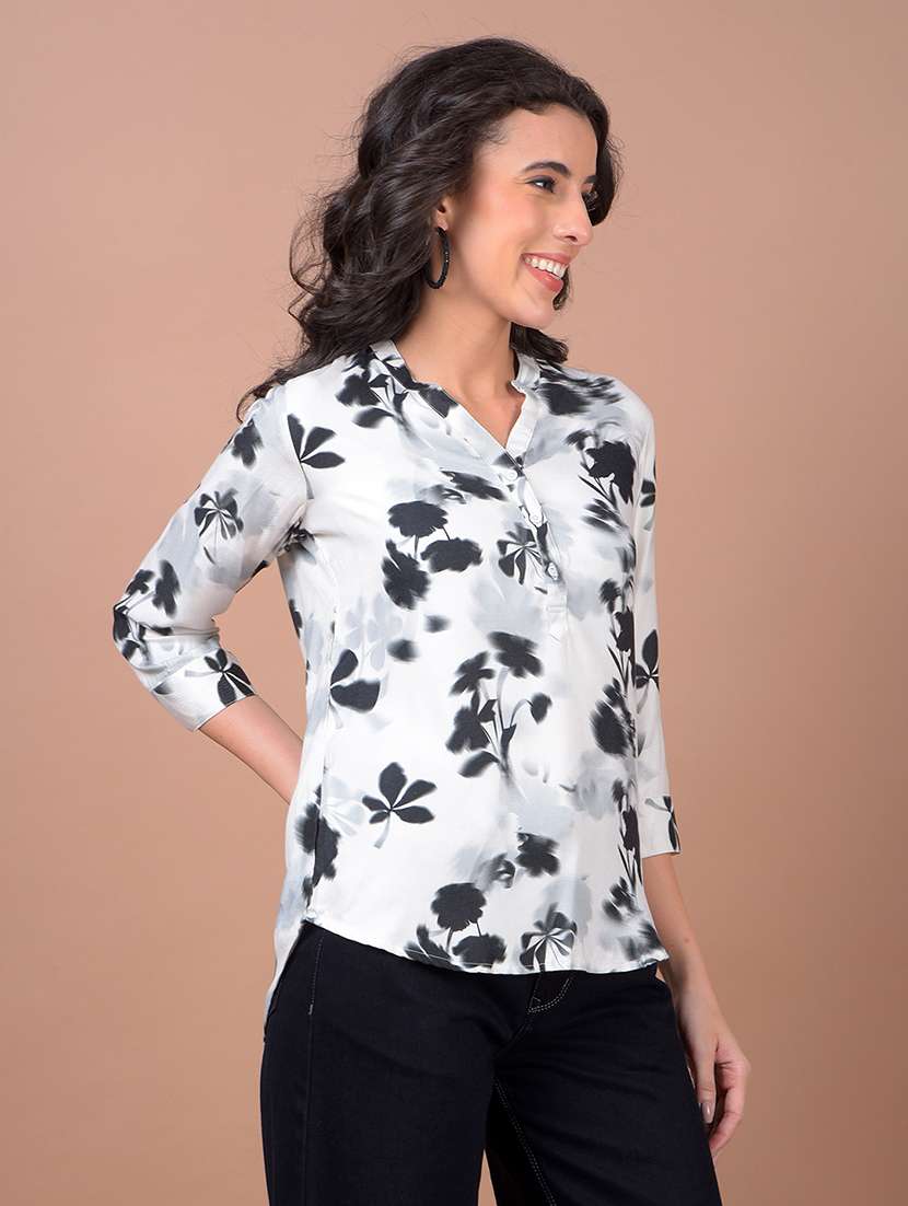 women floral print three quarter sleeve high low top - 21986155 - Standard Image - 1